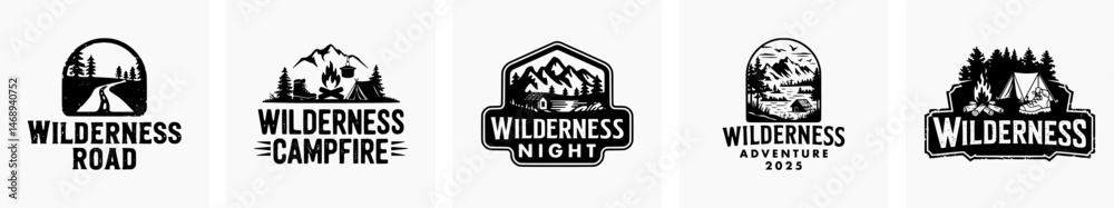 Obraz premium Set of adventure retro vintage vector logo, hiking logo, badge logo, wild nature logo.