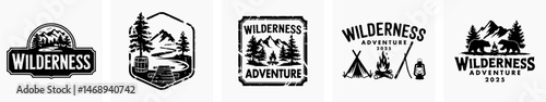 Set of adventure retro vintage vector logo, hiking logo, badge logo, wild nature logo.