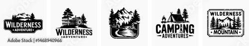Set of adventure retro vintage vector logo, hiking logo, badge logo, wild nature logo.