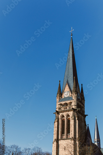 Obraz na płótnie Ancient city buildings. Ancient brick church. Catholic cathedral made of stone. w salonie