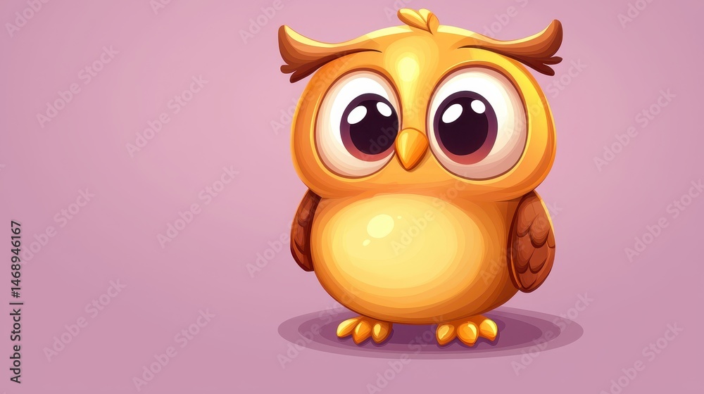 Naklejka premium Cute Cartoon Owl Character with Big Eyes and Cheerful Expression