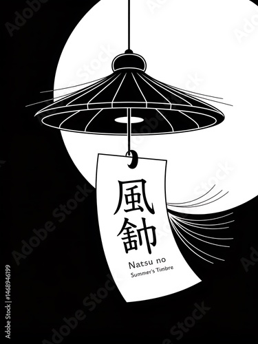 Stylized vector of a traditional Japanese wind chime, evoking a feeling of calm and serenity.