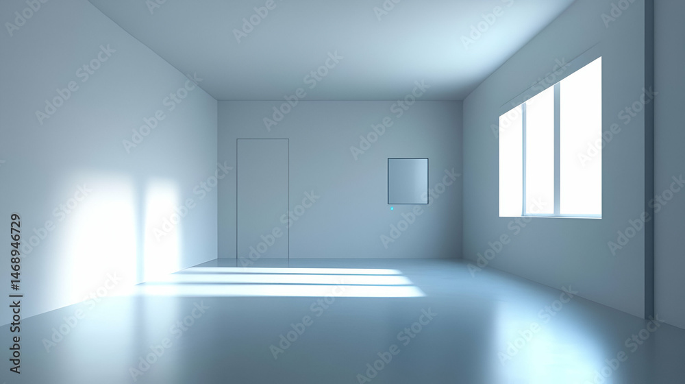 Bright Empty Room with White Walls and Sunlight Streaming Through Windows Bright Empty Room with White Walls and Sunlight Streaming Through Windows