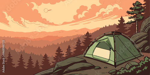 Single Tent in Minimal Desert Landscape Illustration