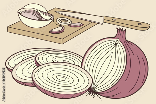 163 onion, sliced onion, cross-section of onion, vegetable, fresh produce, culinary, kitchen, food photography, realistic, detailed, high detail, hyperrealistic, 4k, 8k, photorealistic