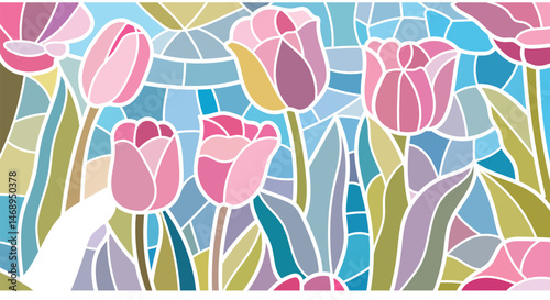 Stained glass floral design,  white border pattern, suitable for background, wallpaper and print materials.
