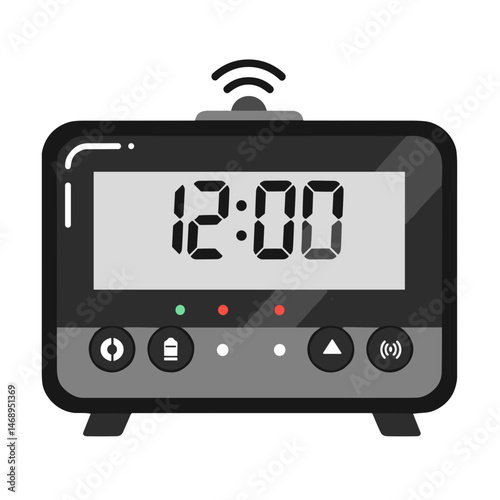 Alarm clock display showing 12:00 in modern design  
