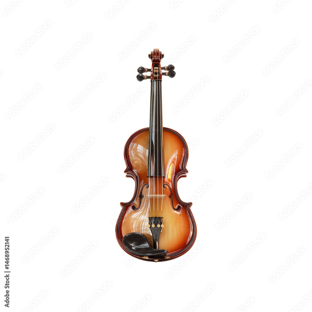 Fototapeta premium Sunburst Violin Isolated on transparent background Studio Shot of a Classic String Instrument