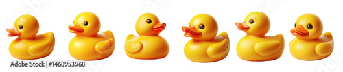Six yellow rubber ducks parade