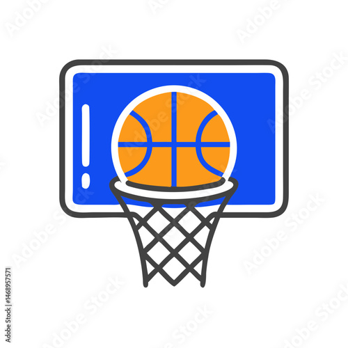 Basketball hoop icon, blue and orange, for sports websites