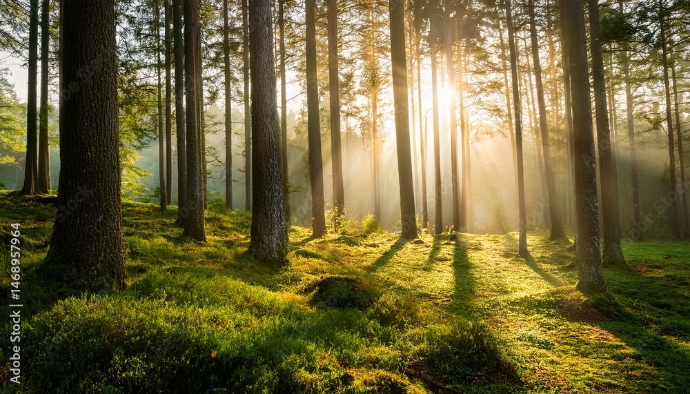 Morning Forest Landscape with Soft Sunlight, Misty and Calm Atmosphere, High-Resolution / 森林の朝、柔らかい朝日が差し込む霧の中の落ち着いた風景、高画質 Morning Forest Landscape with Soft Sunlight, Misty and Calm Atmosphere, High-Resolution / 森林の朝、柔らかい朝日が差し込む霧の中の落ち着いた風景、高画質
