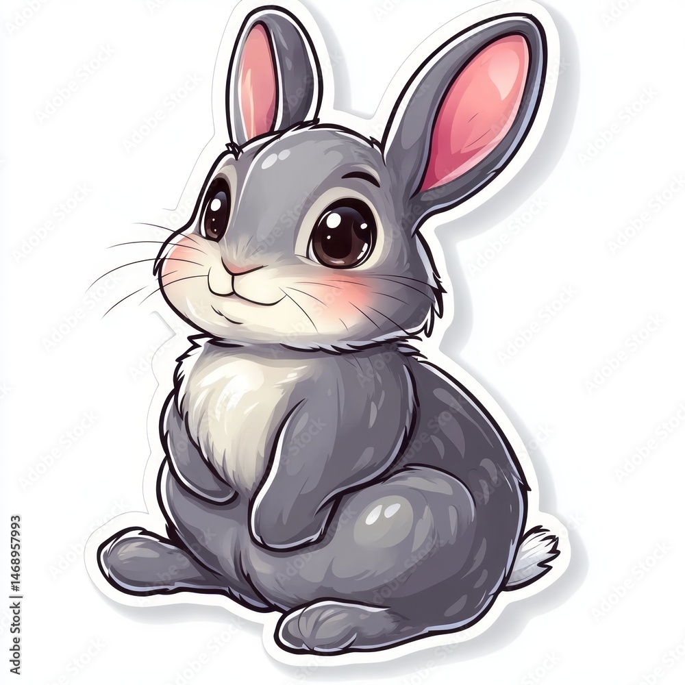 Obraz premium Cute, cartoonish depiction of a gray rabbit.