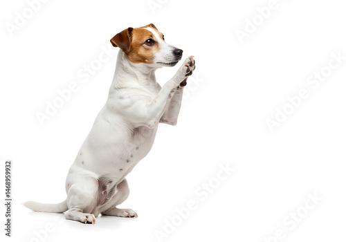Adorable Jack Russell Terrier Dog Begging Cute Puppy Paws Up White Background pet doggy plead funny