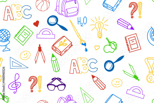 Seamless pattern with school supplies and education elements. Background. Line icons template. Back to school. Vector