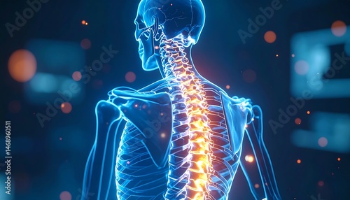 Human Anatomy Spine Back View Medical Illustration glowing spine detailed 3D rendering