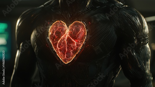 Futuristic Heart Design with Glowing Energy in Dark Environment
