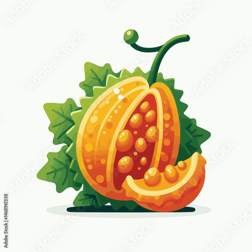 food, healthy, fruit, fresh, gac, raw, freshness, organic, delicious, isolated, white, red, sweet, orange, bitter, asian, background, green, spiny, baby, plant, gourd, vegetarian, herb, vegetable, agr