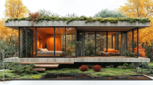 Modern Eco-Friendly House Design in Autumnal Setting