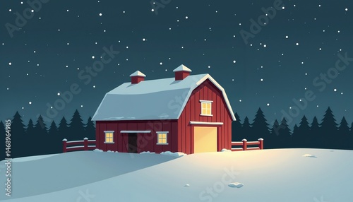 snowy barn night