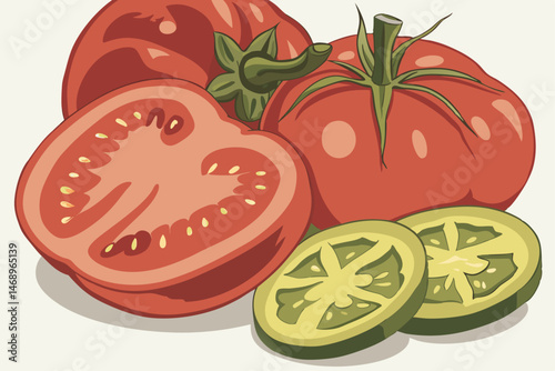 169 tomatoes, fresh vegetables, vibrant red, juicy, sliced, close-up, food photography, high-quality, detailed, photorealistic