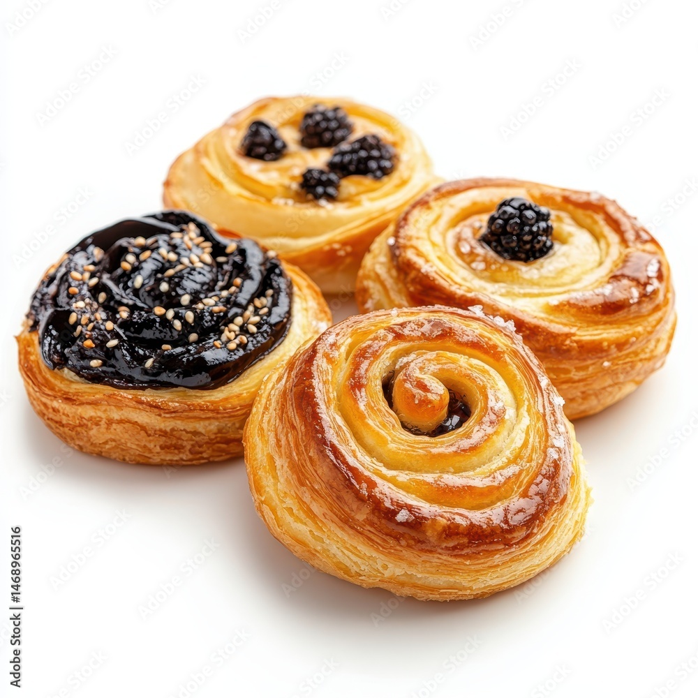 Fototapeta premium Freshly Baked Sweet Pastries with Blackberries and Chocolate Spread