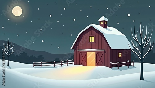 snowy barn night