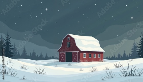 snowy barn night