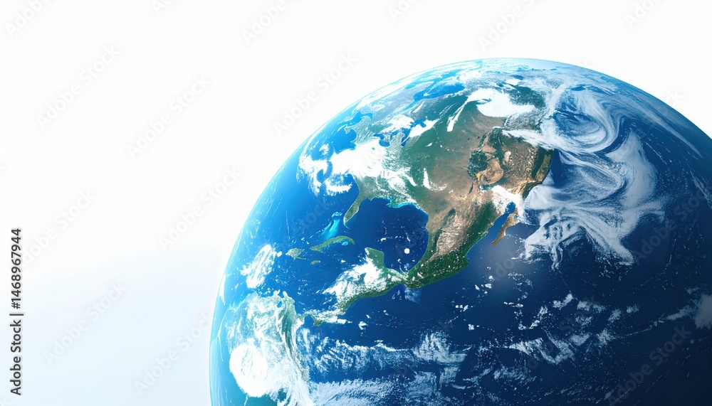 Obraz premium A stunning view of Earth from space, showcasing its blue oceans and green landmasses against a bright backdrop