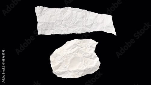 Handmade paper crumples and unfolds in a stop-motion. Textured, organic, ideal for backgrounds, design overlays, craft visuals, transparent alpha channel bg, Style 9- rectangle rough pieces