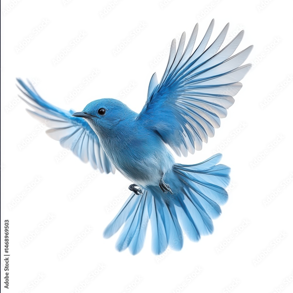 Fototapeta premium Vibrant Blue Bird in Flight Against White Background