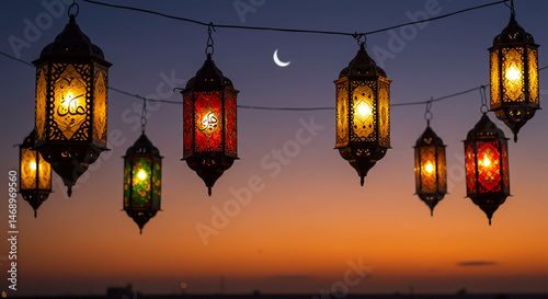 Ramadan Lanterns Glowing at Sunset.eps