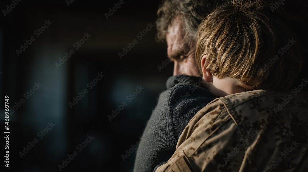 Obraz premium army veteran come home hug his child