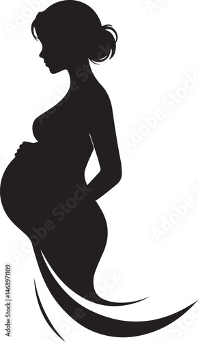 Silhouette of a pregnant woman with flowing hair
