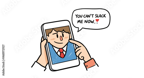 Cartoon character talking on smartphone with humorous message  