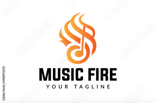Music Fire Logo Design, music flame logo, hot music logo, spicy, flame and  flare, sound logo, entertainment media agency, creative music icon Vector Icon Symbol Silhouette Illustration brand business