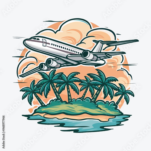 Tropical island with boat