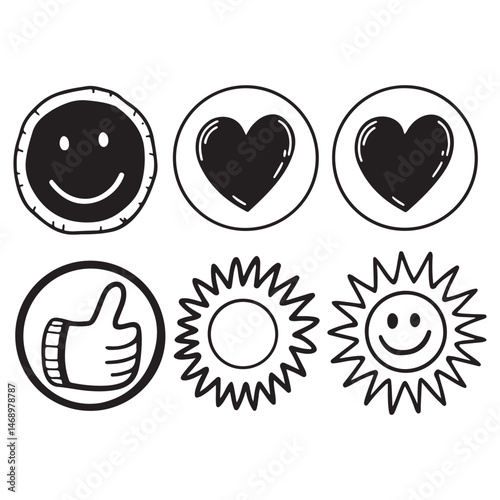 Vector Line Art Icon Set of Monochrome Positivity