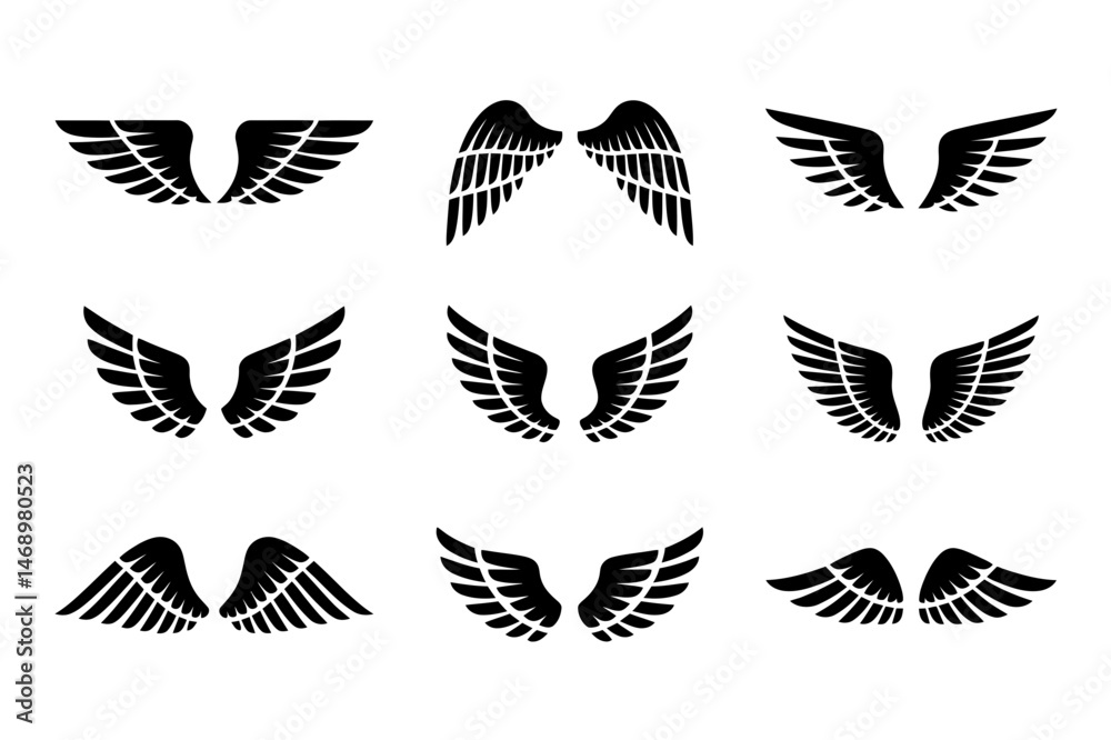 Fototapeta premium Wings vector set angel bird falcon eagle silhouette
