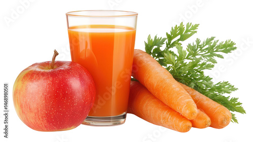 Realistic Carrot and Apple Juice Mix Isolated on White Background Studio Lighting Transparent Background