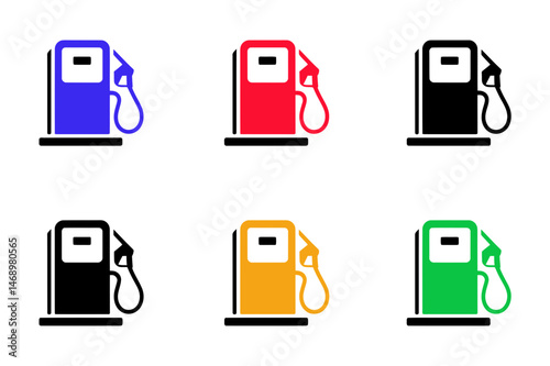 Gas station pump fuel petrol service colorful set