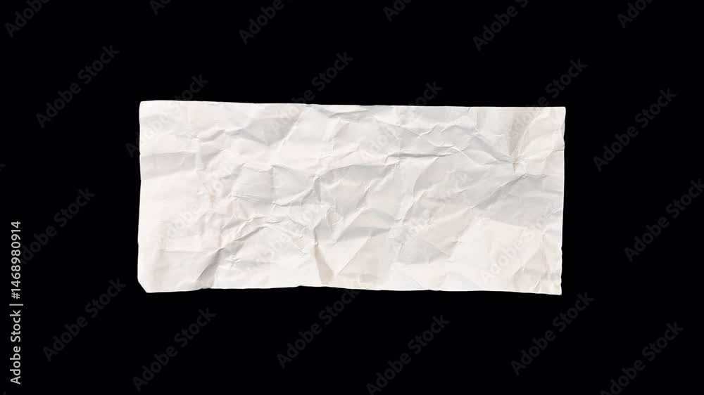 Clean flat paper crumples and unfolds in a stop-motion. Textured, organic, ideal for backgrounds, design overlays, craft visuals, transparent alpha channel bg, Style 17- rectangle shape