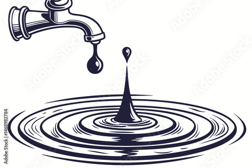 175 detailed realistic water droplet flowing from a faucet, water droplet falling into a puddle, 3d render, blue and dark blue gradient, smooth realistic rendering, intricate details