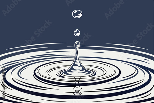 175 detailed realistic water droplet flowing from a faucet, water droplet falling into a puddle, 3d render, blue and dark blue gradient, smooth realistic rendering, intricate details