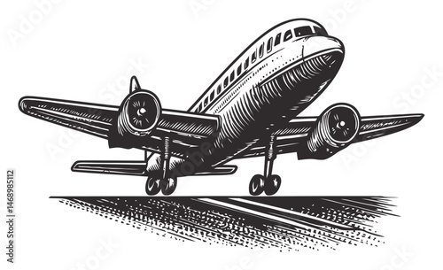 Vintage Aircraft Illustration with Detailed Flight Design Elements