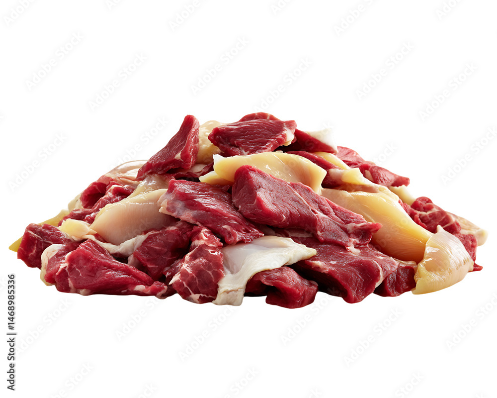 Obraz premium Raw Diced Meat Pile Closeup, PNG