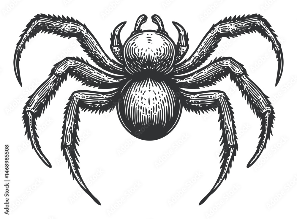 Obraz premium Vintage Spider Illustration in Detailed Black and White Vector Art