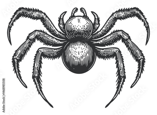 Vintage Spider Illustration in Detailed Black and White Vector Art