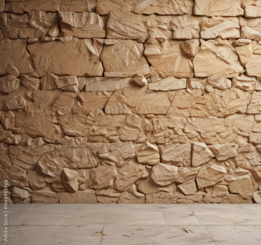 Fototapeta premium Abstract textured beige stone wall, warm tones, rough surface, mineral, natural