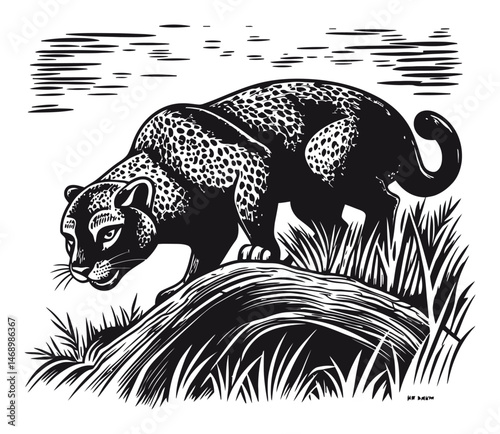 Detailed Vector Illustration of a Leopard in a Natural Setting