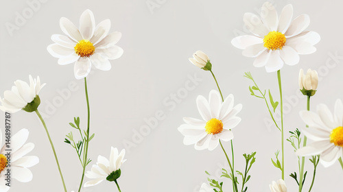 Minimalist watercolor daisies with delicate petals and vibrant yellow centers create serene and cheerful atmosphere